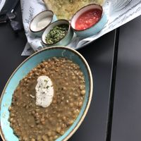 Lentil stew with Druze bread at Khudari in Tel Aviv