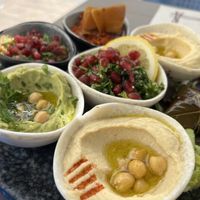 Hummus, baba gannoush, tabouleh  at Arabesca in Sevilla