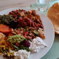Yum yum.. delicious food. All vegan. at Kasvisravintola Brindavan & Bhajan Cafe in Helsinki