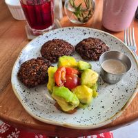 Falafel breakfast, make sure to order bread on the side at Cafe de la Mañana in Cartagena