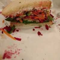 Veggie sandwich with vegan mayo at Edge of the Woods Natural Market in New Haven