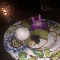 Vegan pistachio cheesecake with coconut sorbet at Aria Hotel - CATCH in Las Vegas