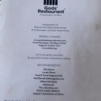 Menu Cover: Gods Restaurant at Gods' Restaurant - Οινομαγειρείο των Θεών in Athens