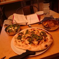 Cheese free wild mushroom pizza, seasonal grilled vegetables and cajun potato wedges at Substation in Macclesfield