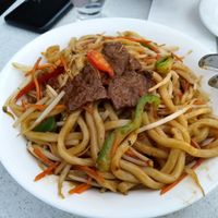 Soy "beef" with udon noodles in XO sauce at King's Cafe in Toronto