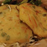 Veggie Pancakes: Delicious, thought they'd be too bland but they weren't at Namu in Durham