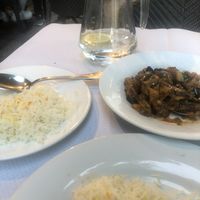 Aubergine curry and pilau rice  at Noori's in Nice