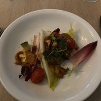 Radicchio, pepper reduction/hummus and roasted salted macadamia nuts   at Ragu in Helsinki