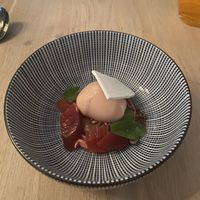 Sorbet on thick chocolate paste    at Ragu in Helsinki