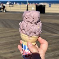Raspberry chip cone  at Eddie Confetti's Ice Cream in Asbury Park