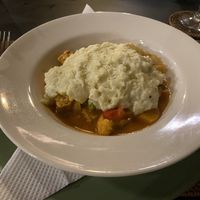 Braised tempeh with garlic mash   at BeingSattvaa in Ubud