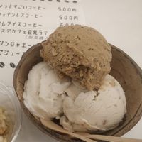Coffee toffee + original + rum raisin at Coconut Glen's in Tokyo
