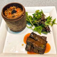 Blue flower tofu with black truffle wild rice at elemen 元素 - Paya Lebar Quarter in Central Singapore