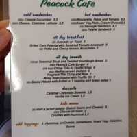Menu at Jan 9th 2020 at Peacock Cafe in Stanmore