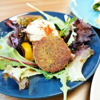 Mediterranean roast veg salad with hummus and falafel. #vegan at Peacock Cafe in Stanmore
