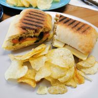 Cheese, pesto and tomato wrap at Peacock Cafe in Stanmore