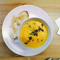 Orange and Carrot soup at Peacock Cafe in Stanmore