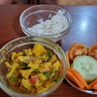 Veg curry, salad rice at Five Chutneys in Arusha