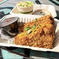  A Fried Grilled Cheese with Garlic Fried Rice.  at Vegan Mob in Oakland