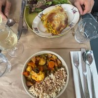 Vegetable lasagna and green curryy  at apeti - Ségur in Paris