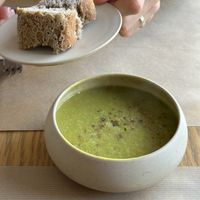 Soup with gluten free breadd  at apeti - Ségur in Paris