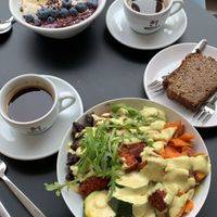 Açaí bowl, Mexican Bowl, Banana Bread, & Americanos - all vegan!!!  at Oliver Green - East in Amsterdam