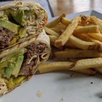 Jerk Wrap with Vegan Patty substitute at HiFi Clyde's in Chattanooga