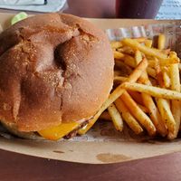 Vegan burger and fries at HiFi Clyde's in Chattanooga