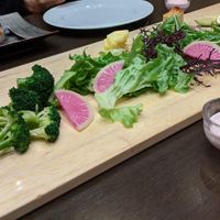 dinner- vegetables with raspberry vinegar sauce and tapenade  at Goen no Mori in Yugawara