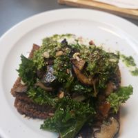Garlic forest mushrooms, with kale and hazelnuts on rye. at Temperance in Halifax