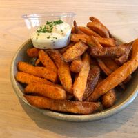 SWEET TATTIE FRIES (Note: Included Maple Mustard Mayo is NOT vegan) at The Dowry in Lerwick