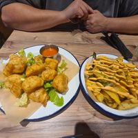 cauli wings and loaded fries at The Dowry in Lerwick