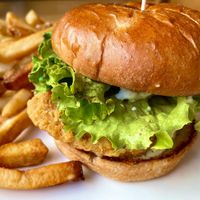 Crispy chickun sandwich w/ house-made, lemon-herb mayo on a brioche bun✨  at Veggie Grill by Next Level in Burbank