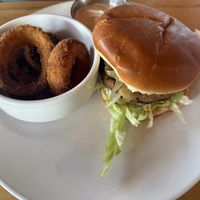 Beyond burger w/ onion rings  at Veggie Grill by Next Level in Burbank