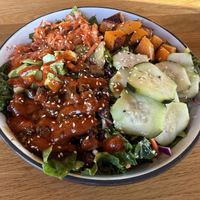 Kimchi Steak Bowl (too much sauce IMO)  at Next Level Veggie Grill in Burbank