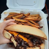 "The Liberty Bell" sandwich, with seitan, mushrooms, onions, and vegan cheese. at Riardo's in New Castle