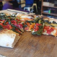 Cici Pizza, chickpea, brocolini and capsicum at 3 Grains Pizza in Williamstown