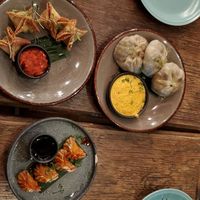 Top right are the lovely momos, full of tasty filling at Plantasia in Mexico City