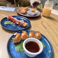 Wonton and skewers  at Plantasia in Mexico City