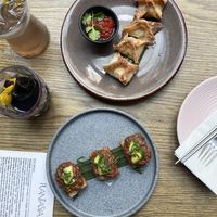 Crispy wonton and  Spicy Ahi Rice Cakes  at Plantasia in Mexico City
