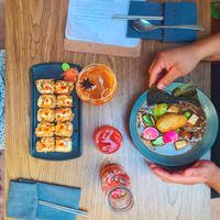 Ramen and sushi roll.  at Plantasia in Mexico City