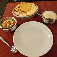 Main with rice and naan as presented at Barsana in Birmingham