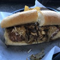 Beyond burger on a sub roll with mushrooms and onion! at Bread and Butter Kitchen in Annapolis