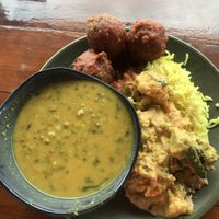Dahl, koftas, vegetable curry and rice   at Govindas in Burleigh Heads
