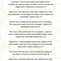 Taco menu ( not all vegan ) offered on Wednesdays  at Restoration Kitchen & Cocktails in Lindenhurst