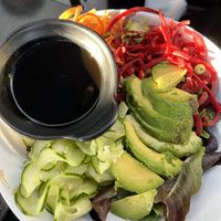 Salad with ponzu (staff said ponzu was vegan)   at Akira Sushi in Aptos