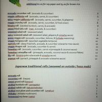 Vegetarian sushi menu  at Blue Sea Sushi and Izakaya in Las Vegas