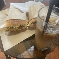 Vegan burger panini and oat iced latte  at Just Made - Fatto mo mò in Sorrento