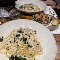 Vegan cacio e pepe pasta  at Liquid Assets in Ocean City