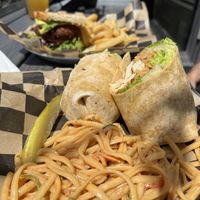 Thai Wrap with cold peanut noodles   at Lola's in New Paltz